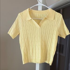 Yellow Fitted Ribbed Polo Blouse